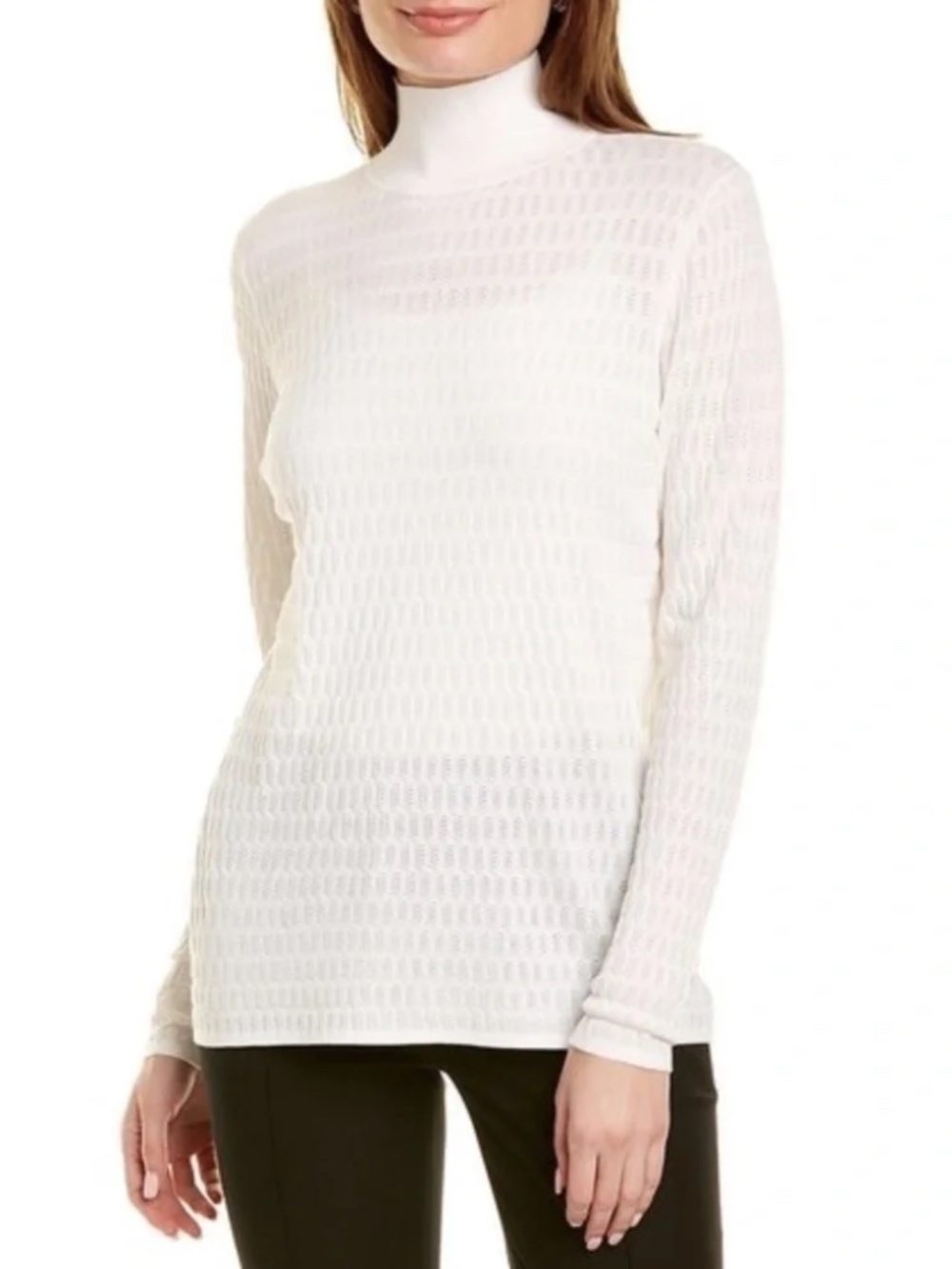 St. John NWT Micro Lace Mock Neck Long Sleeve Top in Ecru Sz. L